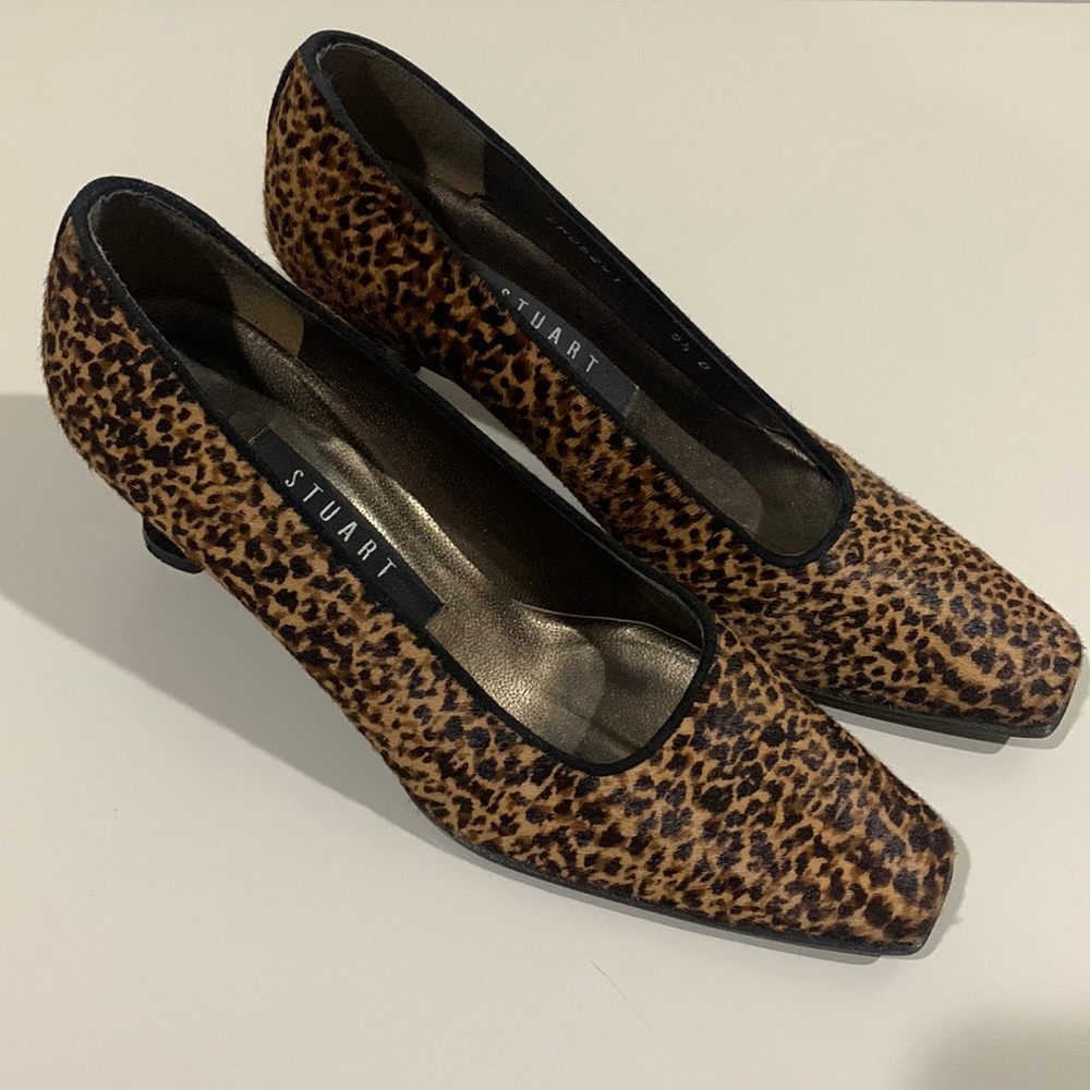 Stuart Weitzman Calf Hair Leopard Print Block Heel